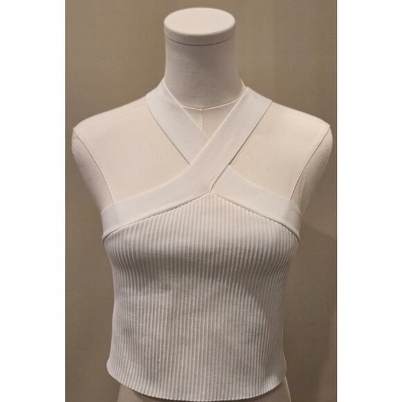 Sincerely Jules Ribbed Knit Halter Top Criss-Cross Neckline Cropped White XL - Picture 2 of 9